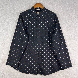 Chico's Shirt Women's 3 Black Polka Dot No-Iron Long Sleeve Button Up Blouse